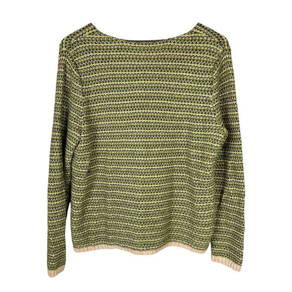 Christopher & Banks Retro Green & Tan Chunky Knit Cotton V-neck Pullover Sweater - Picture 9 of 13